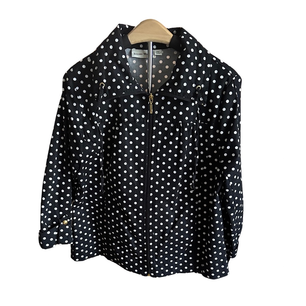 Studio Works Petite Trendy Polka Dot Zip Jacket PM gold zipper & sleeve buttons